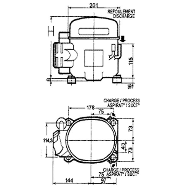 L'Unite Hermetique TAJ9513Z HBP R22/R404A Compressor Tubed/Rotalock 415V~50Hz