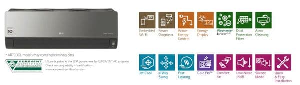Lg Air Conditioning ArtCool Mirror AC18BK-NSK Wall Heat Pump 5kw/18000Btu R32 A++ 240V~50Hz
