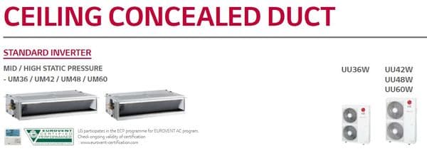 LG Air Conditioning UM48N34 Concealed Ducted Heat Pump 14Kw/48000Btu Standard Inverter