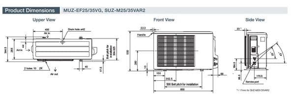 Mitsubishi Electric Air Conditioning Heat Pump Inverter MFZ-KT35VG Floor 3.5Kw/12000Btu Install Kit