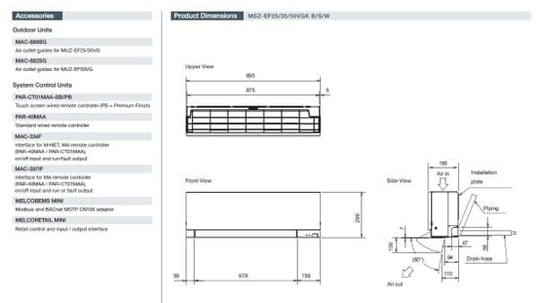 Mitsubishi Electric Air Conditioning MSZ-EF35VGK ZEN Wall Mounted R32 3.5Kw/12000Btu Install Kit