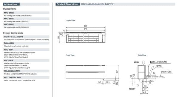 Mitsubishi Electric Air Conditioning MSZ-LN50VG2 5Kw/17000Btu R32 Heat Pump Wall Install Pack