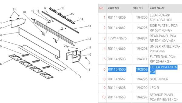 Mitsubishi Electric Air Conditioning R0115N500 192869 FILTER PCA-P3HA
