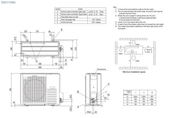Mitsubishi Heavy Industries Air Conditioning FDUM71VH FDC71VNP-W Ducted Concealed Standard 7Kw  A+
