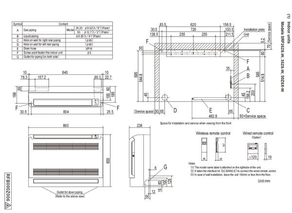 Mitsubishi Heavy Industries Air Conditioning SRC25ZS-W2 SRF25ZS-W Floor Heat Pump 2.5kW/9000 Btu R32