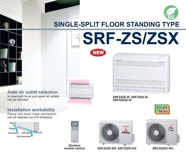 Mitsubishi Heavy Industries Air Conditioning SRC35ZS-W2 SRF35ZS-W Floor Heat Pump 3.5kW/12000Btu R32