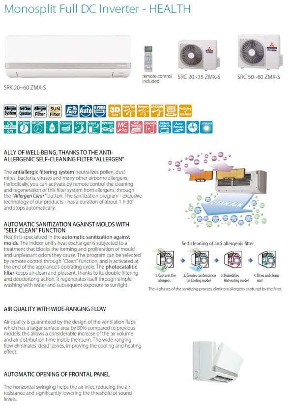 Mitsubishi Heavy Industries Air Conditioning SRK50ZMX-S Wall Mounted Health Series Inverter Heat Pump  (5 kW / 18000 Btu) 240V~50Hz