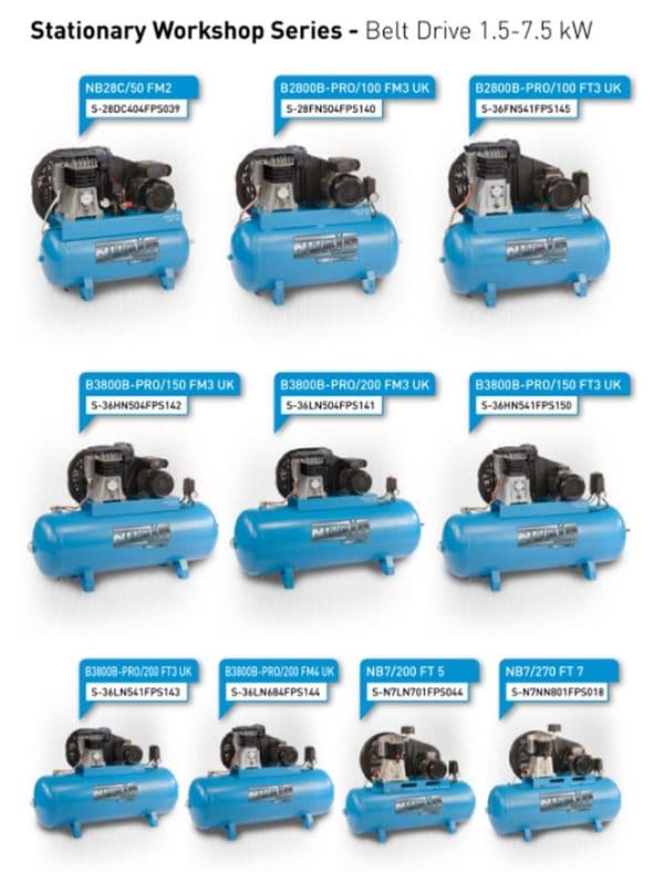 NuAir S-36HN504FPS142 NB3800B-PRO/150 FM3 2.2kW 3Hp 10 Bar 150Lt Workshop Air Compressor 240V~50Hz