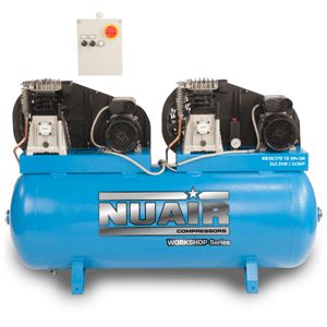 NuAir S-36NW505FPS147 Belt Driven Lubricated Workshop Series NB38/270 TD Tandem Air Comp 2x3HP 230V