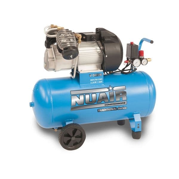 NuAir S-SXFL504FPS594 NDV/100CM3 Portable Air Compressor 100L Receiver 9.2CFM 3 HP 2.2Kw