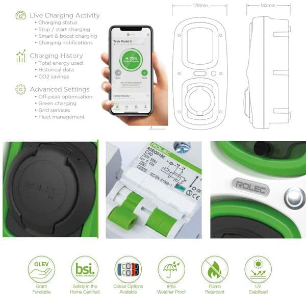 Rolec EVHS2020 WallPod HomeSmart GPRS Type 2 With MC Consumer Unit UEV Charging 32A 7.2Kw 230V~50Hz