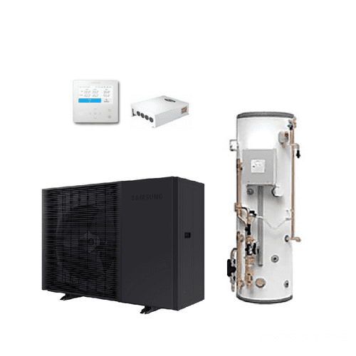 Samsung EHS AE080CXYDEK/EU ACL-150PSW Slim Pre-Plumbed DHW Cylinder 150L 30L Buffer 8Kw R290 1Ph