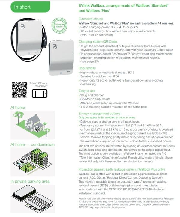 Schneider EVH2S3P02K EVlink 2 Electric Vehicle Charger with Cable T2 Plug 3.7kW 240V~50/60Hz