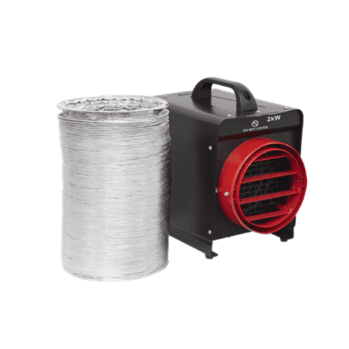 Sealey DEH2001 Industrial Electric Fan Heater 6m ducting 13A 3 Pin G plug 2kW/7000Btu 220V~50Hz