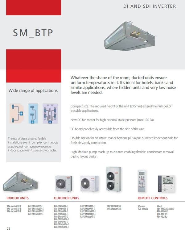 Toshiba Air Conditioning Ducted Vertical RAV-SM406BTP-E 3.5Kw/12000Btu Heat Pump Inverter A+ 240V~50Hz