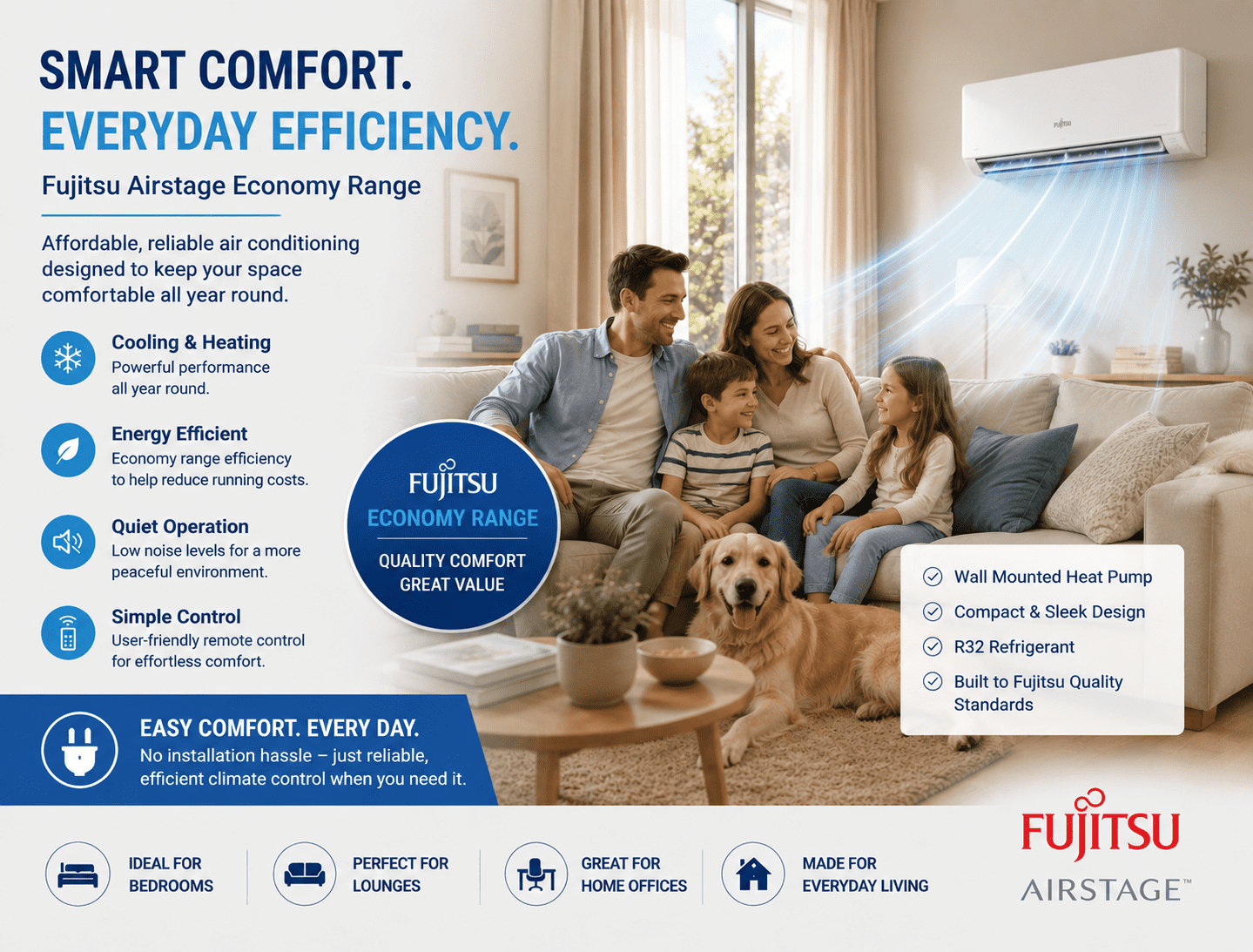 Fujitsu AIRSTAGE Air conditioning ASEG-KLCA Economy Wall Heat Pump