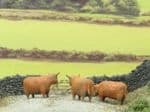 OSBFTT083 TT 1:120 Scale  Highland Cattle x 3 (painted)