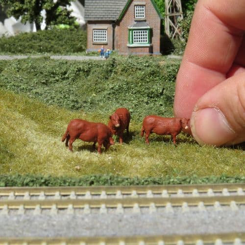 OSBFTT225 TT 1:120 Scale North Devon Red Cattle x 3 (painted) (1)
