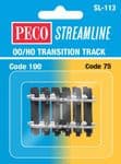 Peco SL113 OO/HO Transition Tracks (4) From Code 100 to Code 75