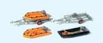 PR17312 Preiser Rubber Dinghys (3) & Trailers (2) Kit