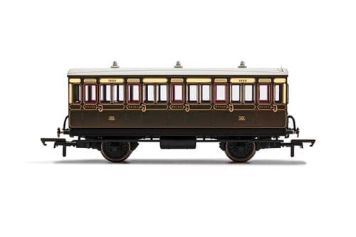 R40112A Hornby GWR, 4 Wheel Coach, 3rd Class, Fitted Lights, 1882 - Era 2/3