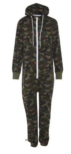 Mens Unisex Onesie Full camouflage Print Zip Up All In One Hooded Brushed Fleece Inside Army Camo Jumpsuit Playsuit