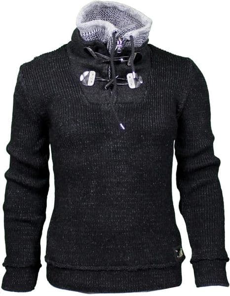 Fargo Designer Cable Hooded Jumper Toggle and Draw String Black Charcoal
