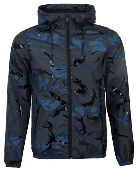 Fargo Mens Designer Camouflage Hooded Wind Runner Jacket Blue
