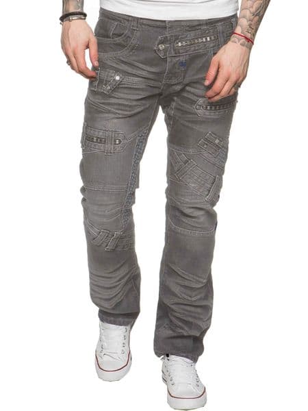 iDenim Mens Designer Grey Jeans With Zip Rivet Detail Regular Tapered Fit