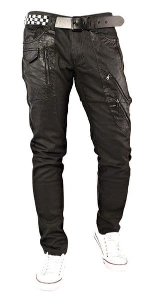 iDenim Mens Designer Zips Black Coated Slim Tapered Fit Quality Jeans