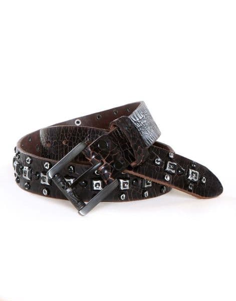 Japrag JR91100 Mens Designer Black 100% Genuine Leather Studded Skull Belt
