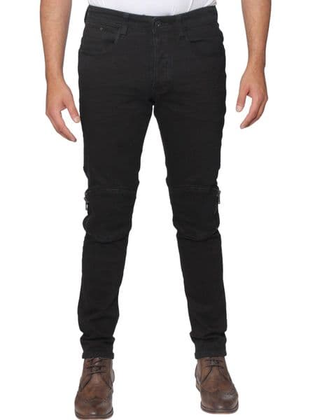 Mens idenim Men's Designer Black Slim fit Tapered Hem Stretch Denim Zips Jeans