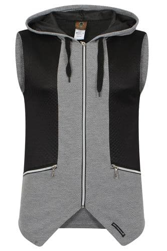 Mens Italian Designer fitted Hooded Top Waist Coat Black Grey with zip Detail (1)