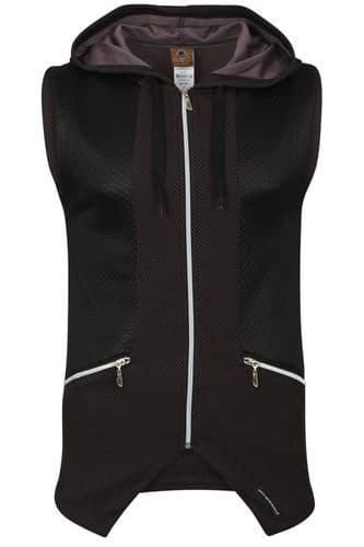 Mens Italian Designer fitted Hooded Top Waist Coat Black Quilt with zip Detail