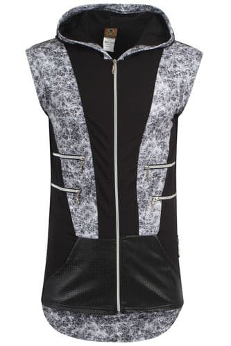 Mens Italian Designer fitted Hooded Top Waist Coat Black white with zip Detail
