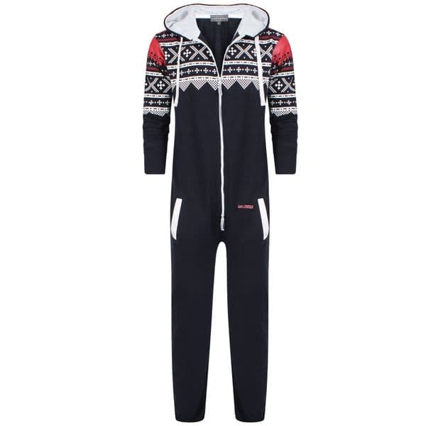 Mens Original 1on1 Onesie All In One Aztec Nordic Print Hooded Jumpsuit