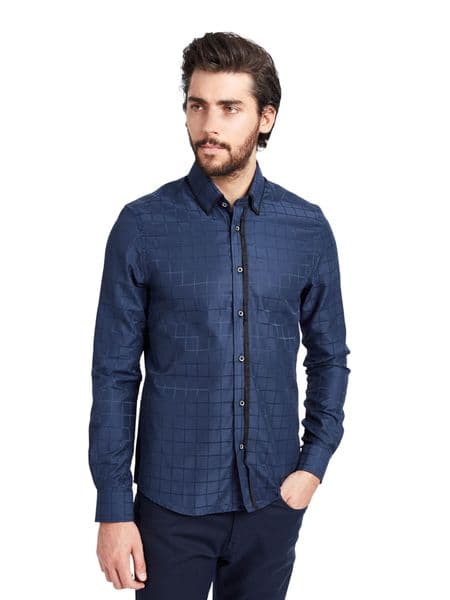 Mish Mash Men's Designer Mythic Navy Blue Long Sleeve Smart Casual Shirt