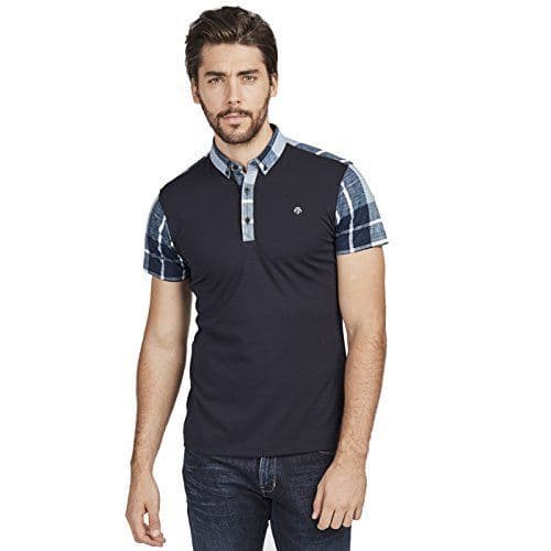 Mish Mash Men's Designer Navy Short Sleeve Button Down Check Collar Polo Shirt (1)