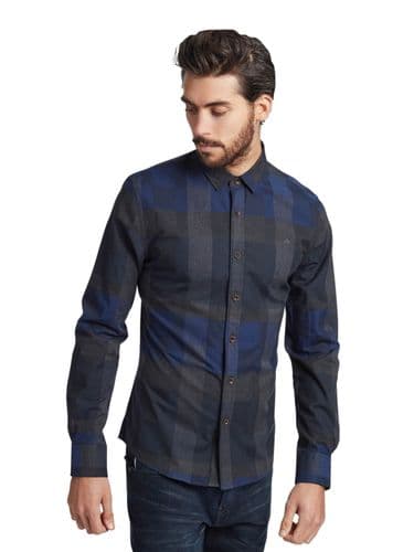 Mish Mash Men's New Navy Grey Check Long Sleeve Buttoned Casual Shirt RRP £50