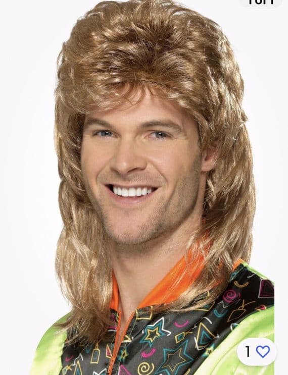 Mullet Wig (Brown, with Blonde Highlights)