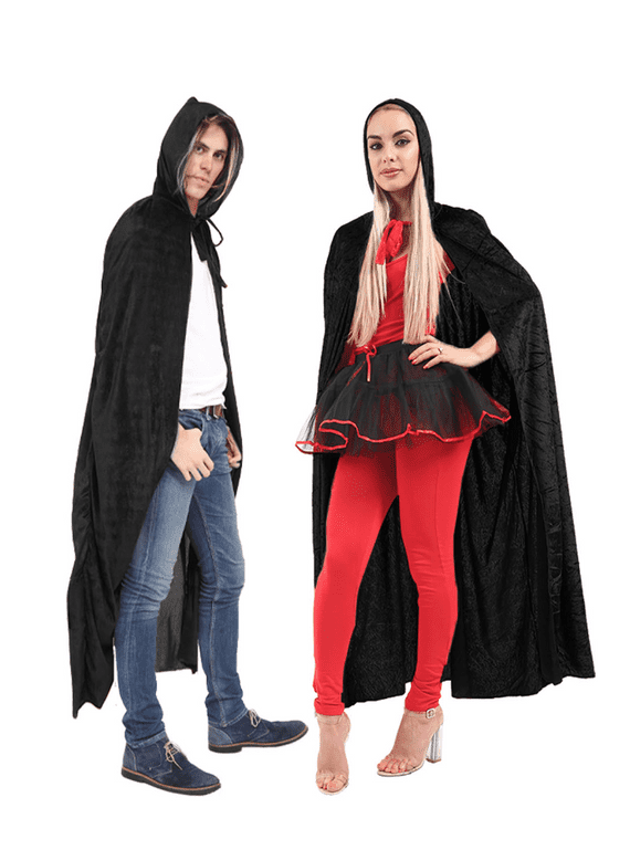 Unisex Velvet Black Hood Cape