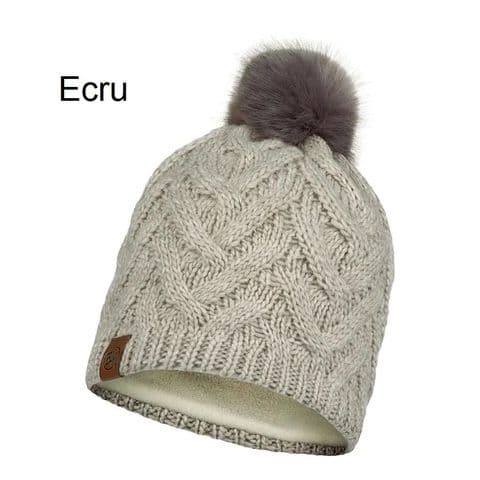 Buff Cayrn Knitted and Fleece Unisex Beanie/Hat with Faux Fur Pom Pom