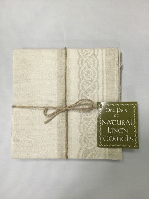 Celtic Natural Irish Linen Blend Tea Towels - Pack of 2 - Celtic Knot Pattern