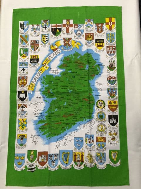 Irish Tea Towel - Map Of Ireland - Heraldry of Ireland