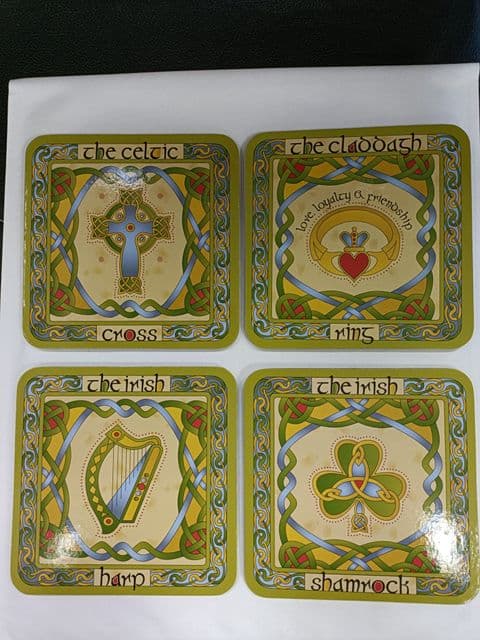 Royal Tara Set of 4 Cork Based Irish Emblem Coasters