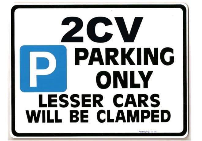 2CV Car Parking Sign - Gift for CITROEN DOLLY Dyane DEUX owner Size Large 205 x 270mm