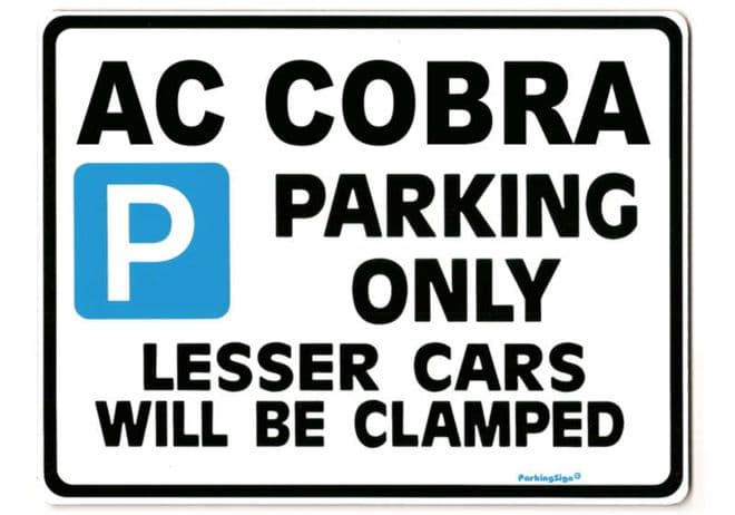 AC COBRA Large metal faced Parking Sign for v8 ford shelby