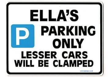 ELLA'S Personalised Parking Sign Gift | Unique Car Present for Her | Size Large - Metal faced
