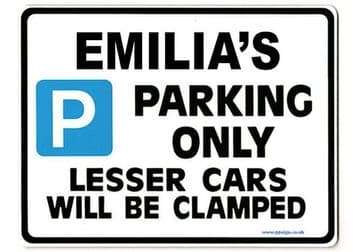 EMILIA'S Personalised Parking Sign Gift | Unique Car Present for Her | Size Large - Metal faced