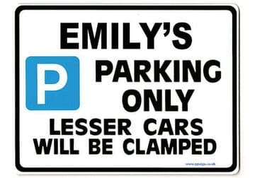 EMILY'S Personalised Parking Sign Gift | Unique Car Present for Her | Size Large - Metal faced
